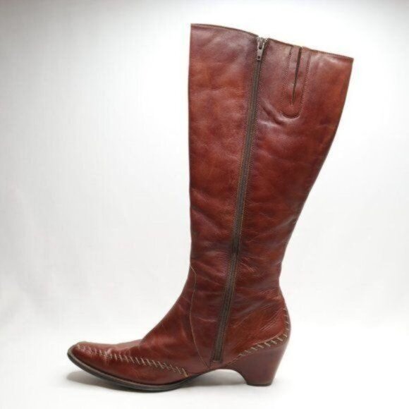 Pikolinos Women's Size 41 Brown Leather Knee High Point Toe Zip Up Heeled Boots - Picture 10 of 13
